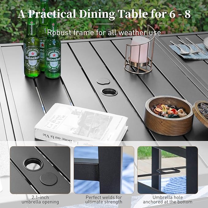 83" Patio Table for 8, Large Rectangle Patio Dining Table with Umbrella Hole - Photo 6