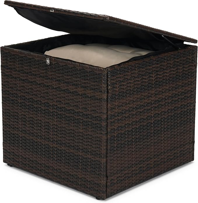 Wicker Patio Storage End Table, 80 Gallons PE Rattan Side Table, Extra Large Storage Space - Photo 1