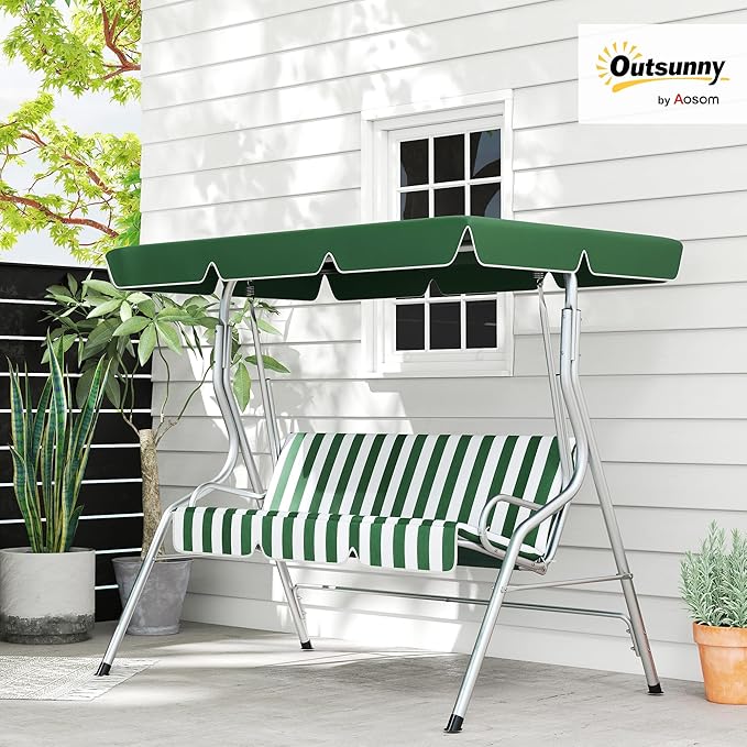 Outsunny 3-Person Porch Swing with Canopy, Patio Swing Chair, Outdoor Canopy Swing Bench with Adjustable Shade - Photo 2