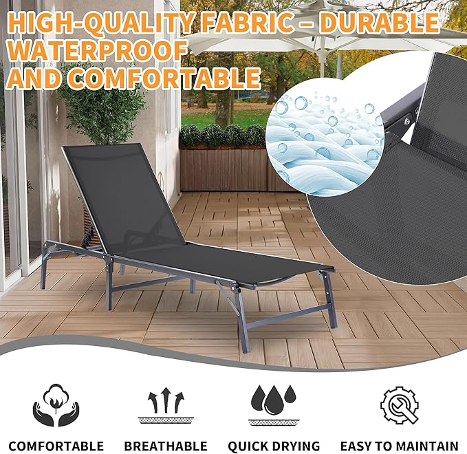 Lounge Chair Outdoor, Pool Lounge Chairs Foldable, Patio Lounge Chairs for Outside - Photo 5