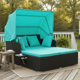 Tangkula Patio Rattan Daybed with Retractable Canopy, Patiojoy Wicker Sun Lounger with 2 Foldable Side Panels - Photo 2