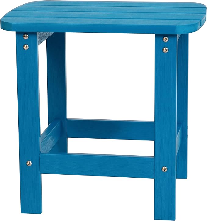 Flash Furniture Charlestown Tiered Commercial Poly Resin Adirondack Side Table - Blue - All-Weather - Indoor/Outdoor