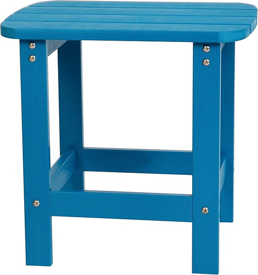 Flash Furniture Charlestown Tiered Commercial Poly Resin Adirondack Side Table - Blue - All-Weather - Indoor/Outdoor