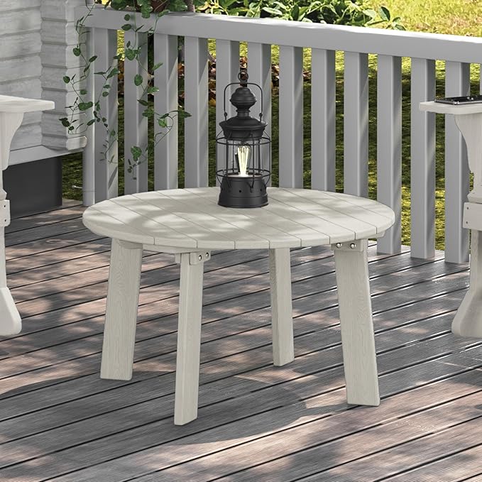 Outdoor Round Coffee Table, Adirondack Patio Coffee Table, Outdoor Large Side Table for Balcony Lawn (White)