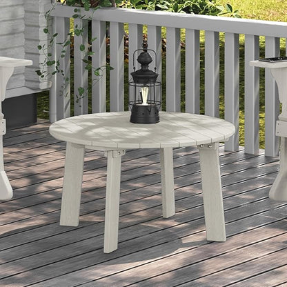 Outdoor Round Coffee Table, Adirondack Patio Coffee Table, Outdoor Large Side Table for Balcony Lawn (White)