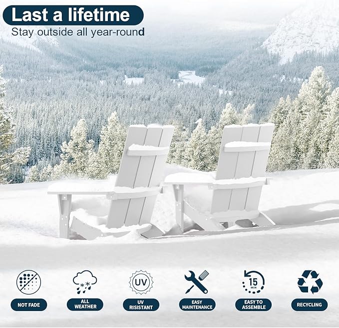 MXIMU Modern Adirondack Chairs Set of 2 Weather Resistant with Cup Holder Oversize Plastic Fire Pit Chairs Adorondic - Photo 5