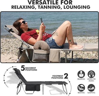 Tanning Chair with Sun Canopy Face Hole Softer Padded Adjustable Washable, Heavy Duty Layout Folding Lounge Chair for Adults Outside Beach Reading Sunbathing Poolside Lawn, UPF 50+ Sun Shade, 300 LBS