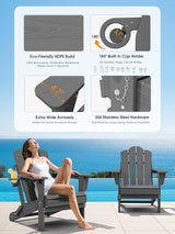 KINGYES Adjustable Folding Adirondack Chair Set of 2, 3-Position Reclining Adirondack Chairs with Cup Holder - Photo 9