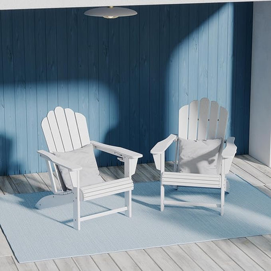 Costaelm Lakeview Outdoor Patio HDPE Adirondack Chairs with Cup Holders (Set of 2), White