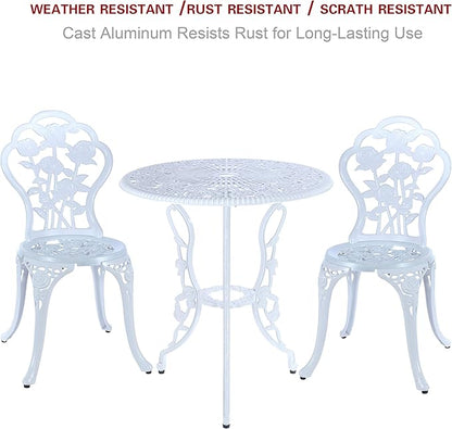 C/G 3-Piece Bistro Set - Outdoor Patio Table Set, Anti-Rust Cast Aluminum, White