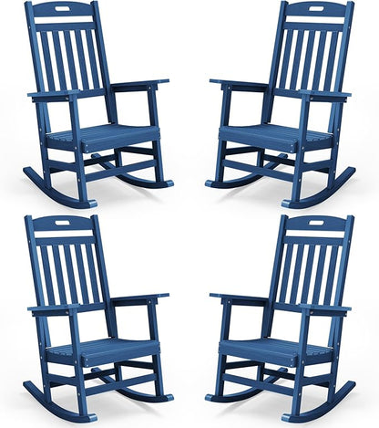 YEFU Porch Rocking Chairs Set of 4: Plastic Rocking Chairs for Outside, Weather Resistant for Patio, Waterproof, Rock smoothly, Navy Blue