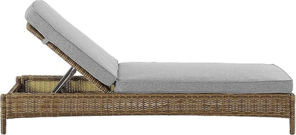 Crosley Furniture Bradenton Reclining Wicker Outdoor Chaise Lounge Chair for Patio, Deck, Backyard, Poolside, Weathered Brown with Gray Cushions