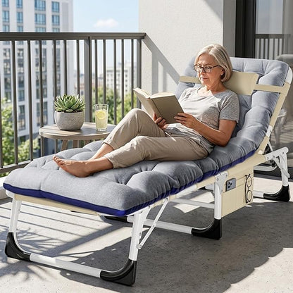 ABORON 4-in-1 Lounge Chair with Face & Arm Holes for Tanning, 440LB Heavy-Duty Folding Recliner with Plush Cotton Cushion, No Assembly Tri-Fold Guest Bed for Sunbathing, Poolside, Office Nap & Camping