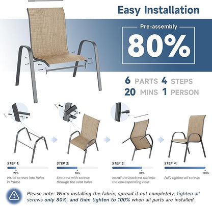 Amopatio Patio Chairs Set of 4, Outdoor Stackable Dining Chairs for All Weather, Breathable Garden Outdoor Furniture for Backyard Deck, Brown