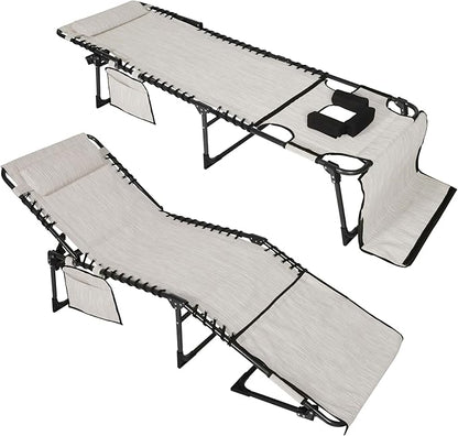 BlueWish 2 Pack Tanning Chair with Face Hole, Outdoor Tanning Chair with 5-Position Adjustable Backrest, Sunbath Lounge Chairs with Mat & Face Arm Hole for Bench, Pool, Beige