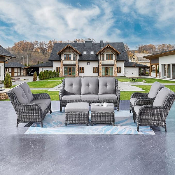 Rilyson Wicker Patio Furniture Set - 6 Piece Rattan Outdoor Sectional Conversation Sets with 1 Sofa, 1 Loveseat - Photo 1