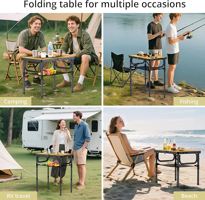 Anbte 2ft Camping Table Foldable with Storage Net, 3 Adjustable Heights Aluminum Small Folding Table Lightweight - Photo 5