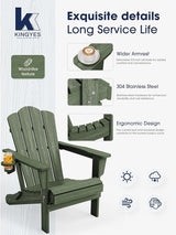 KINGYES Folding Adirondack Chair Set of 2, HDPE All-Weather Patio Chairs with Cup Holder - Photo 3