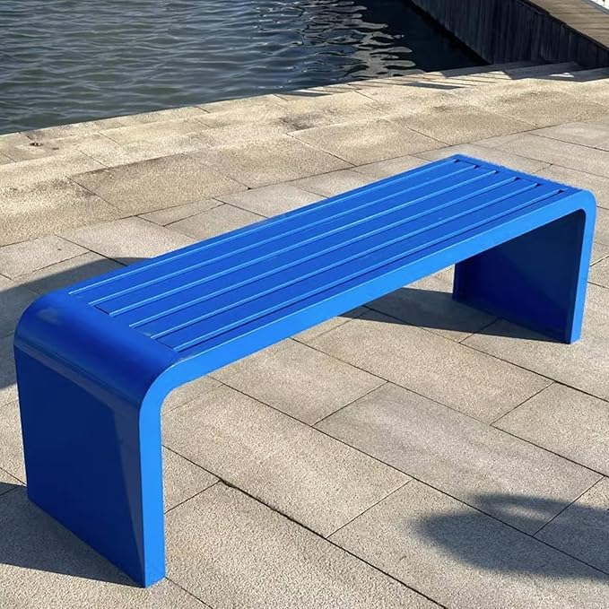 Modern Outdoor Benches Weatherproof Backless Front Porch Bench Metal Garden Benches for Outdoors Sturdy Steel Frame Patio Benches for Outdoors, Backyard, Lawn(Blue01,120cm(47.24in))