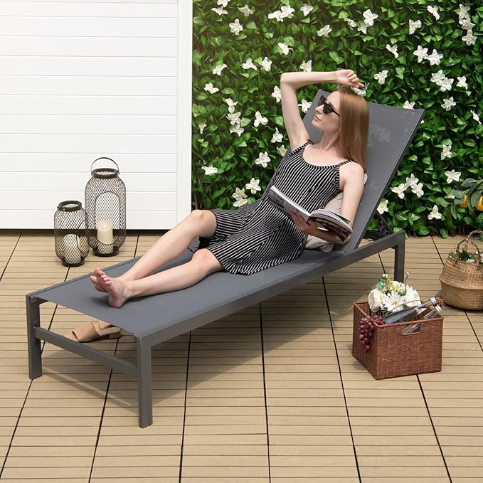 Tangkula Aluminum Lounge Chair Outdoor, Patio Adjustable Chaise Lounge with 6-Position Backrest, Aluminum Frame - Photo 4