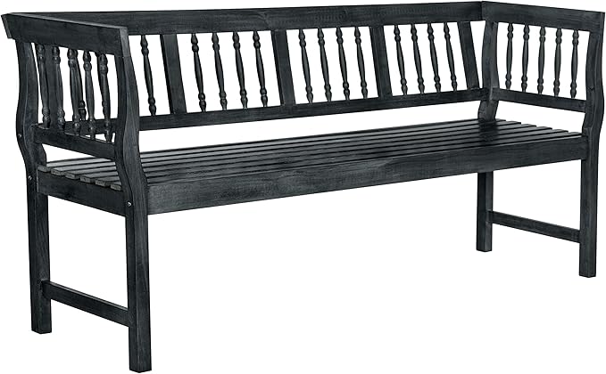 SAFAVIEH Outdoor Patio Furniture Collection – Brentwood Dark Slate Grey Distressed Acacia Wood Bench with Silver Accents, Classic Outdoor Seating for Porch or Garden (PAT6732K)