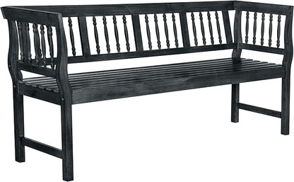 SAFAVIEH Outdoor Patio Furniture Collection – Brentwood Dark Slate Grey Distressed Acacia Wood Bench with Silver Accents, Classic Outdoor Seating for Porch or Garden (PAT6732K)