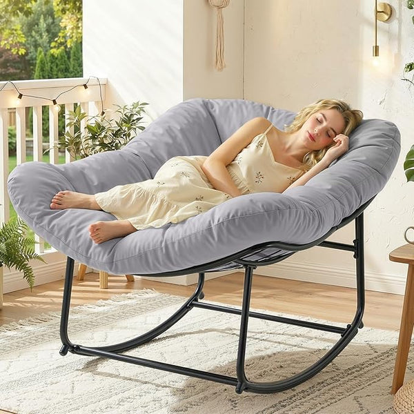 ONBRILL Papasan Rocking Chair with Cushion, Oversized Patio Lounge Rocker, Egg Chair Outdoor Indoor, for Living Room - Photo 1