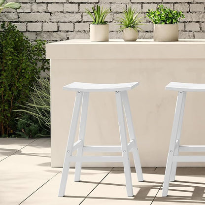 WestinTrends Malibu 29 Inch Outdoor White Bar Stools, All Weather Resistant Poly Lumber Adirondack Bar Height Stools, White