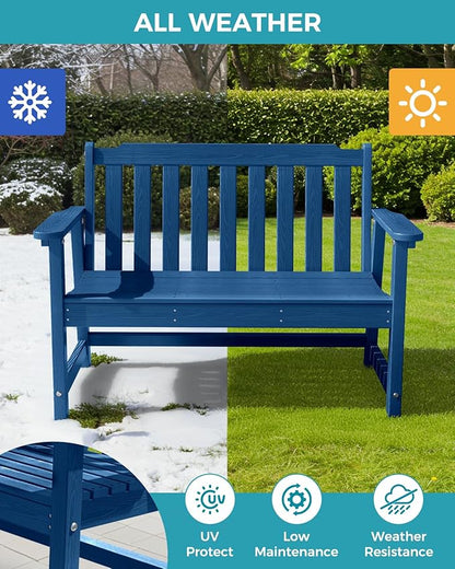Outdoor Bench, 2-Person HDPE Garden Bench, All Weather Poly Patio Bench for Outdoors, Garden, Backyard, Porch and Park, 660 lbs Weight Capacity, Navy Blue, 2 Pack