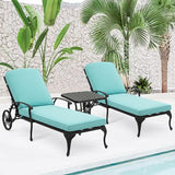 HOMEFUN Chaise Lounge Chair Outdoor - Poolside Chairs Set of 2 with Cushion and 1 Patio Side Table Cast Aluminum - Photo 1