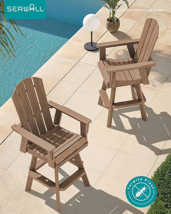 SERWALL 5-Piece Swivel Adirondack Bar Set, HDPE Swivel Bar Height Chairs Set of 4 with Bar Table - Photo 9