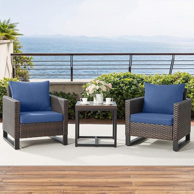 Rilyson Wicker Outdoor Patio Chairs Set - 3 Piece Rattan Patio Furniture Bistro Chairs Set with Waterproof Wicker - Photo 8