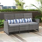 SUNSITT Outdoor Furniture 3 Seats Patio Couch, Outdoor Wicker Sofa, Grey PE Wicker with Grey Cushions & Lumbar Pillows - Photo 4