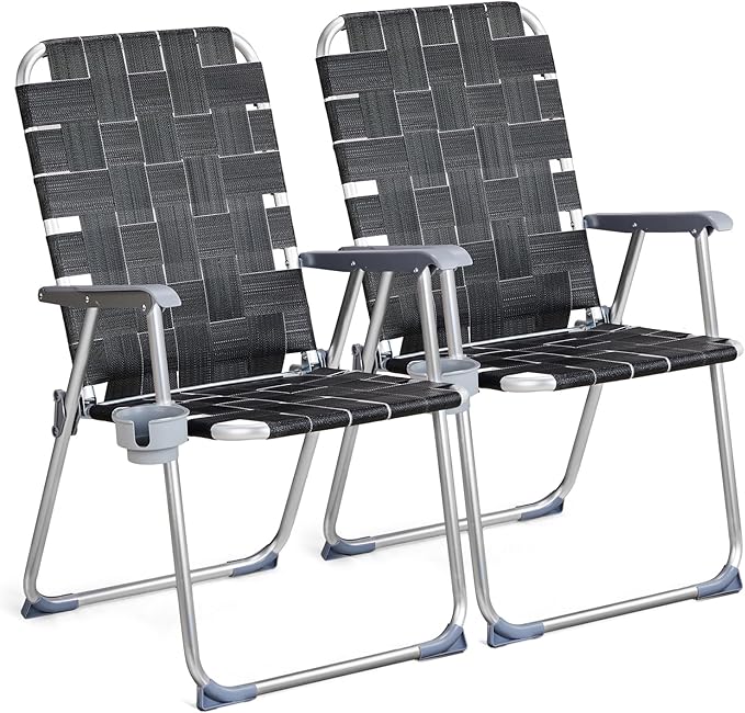 VINGLI Aluminum Patio Lawn Chairs Folding Set of 2 with Detachable Cup Holder - Photo 1