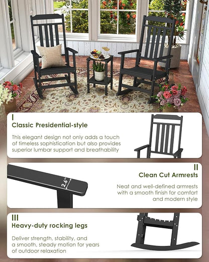 GREENVINES Outdoor-Rocking-Chairs-Set-of-2 | HDPE Plastic | Patio Rockers | Porch Rocker Chair | Oversized | High Back | Big & Tall | Black