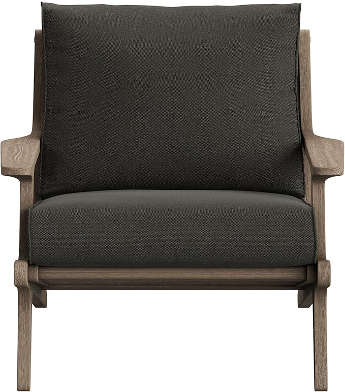 Modway Saratoga Teak Outdoor Lounge Chair in Flint Gray – Oversized Patio Accent Armchair with Wood Frame and Weather-Resistant Cushions