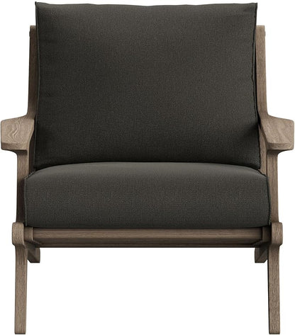 Modway Saratoga Teak Outdoor Lounge Chair in Flint Gray – Oversized Patio Accent Armchair with Wood Frame and Weather-Resistant Cushions
