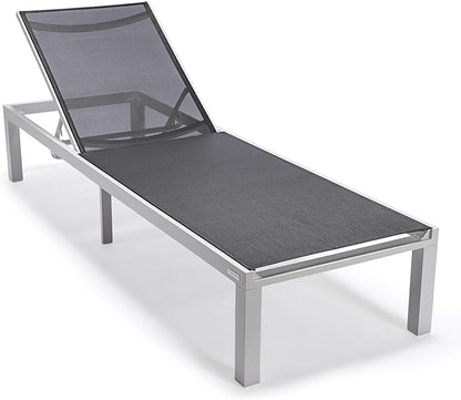 LeisureMod Marlin Aluminum Outdoor Chaise Lounge Chair (Set of 2) - Mesh Sling Fabric Seat White Aluminum Frame Beach, Pool Lounge Chair for Modern Patio Lawn, Garden and Backyard (Black)