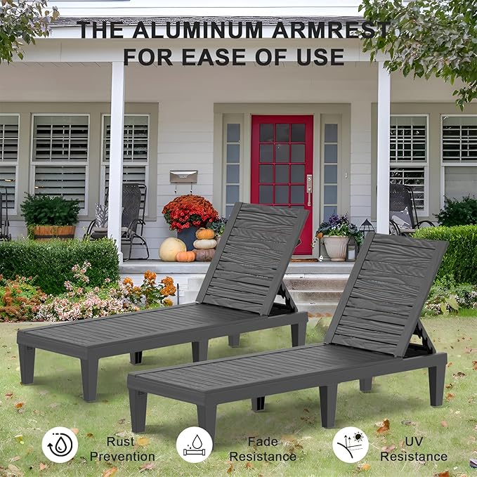 ROJIK Outdoor Chaise Lounge Chair Set of 2,with 5-Position Adjustable Backrest,Waterproof & Lightweight - Photo 6