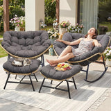 NICESOUL Outdoor Rocking Papasan Chair Set of 2 with Cushions, Comfy Oversized Padded Rockers - Photo 3