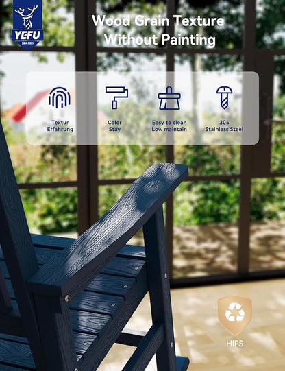 YEFU Outdoor Rocking Chairs Set of 2: Porch Rocking Chairs-Outdoor Patio Rockings Chair-Oversized Rocker Chair-All Weather Poly Rocker Lawn Chair for Adult-Seat Area 22"x21"-Backrest Height 31"-Navy