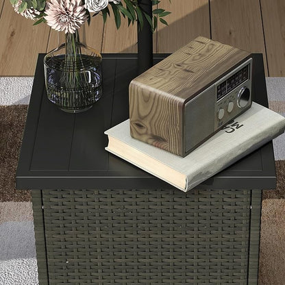 Outsunny All Weather Wicker Side Table with 1.5" Umbrella Hole, Square PE Rattan Outdoor End Table with Umbrella Base, UV-Resistant Frame, Storage Space for Patio, Garden, Poolside, Deck, Mixed-Brown