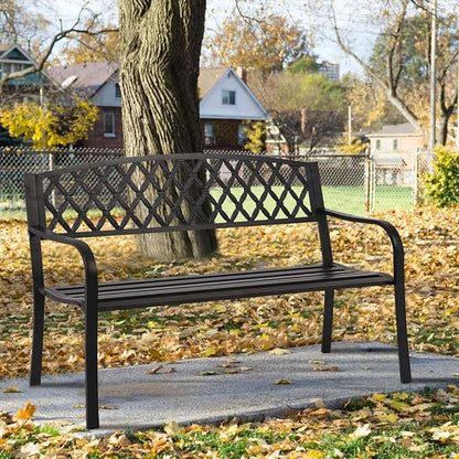 FDW Park Bench Metal Bench 50 Garden Bench Chair Outdoor Benches Clearance Patio Bench Yard Bench Porch Work Entryway Steel Frame Furniture