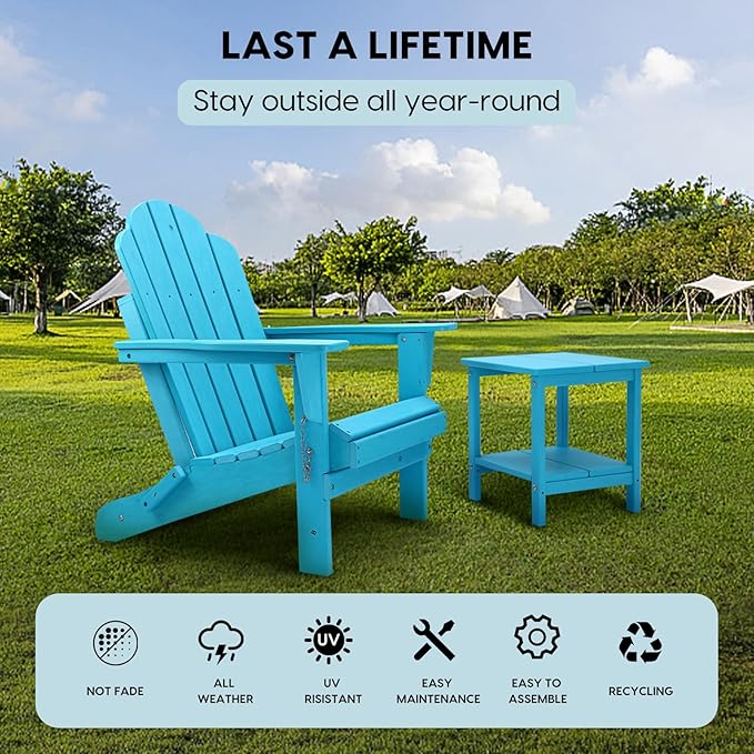 Folding Adirondack Chair, Outdoor Patio Chair Lawn Chair,Weather Resistant for Patio Deck Garden, Backyard, Bonfire& Lawn Furniture Lawn Seating（Blue）