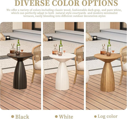 Round Small Patio Side Table, Metal Steel Outdoor Side Table, Patio Accent End Table for Garden, Pool, Deck, Balcony, Yard, Living Room, White, Weather Resistant, No Assembly
