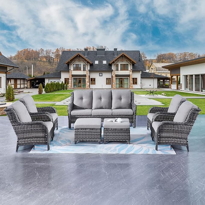 Rilyson Wicker Patio Furniture Set - 7 Piece Rattan Outdoor Sectional Conversation Sets with 1 Sofa - Photo 1