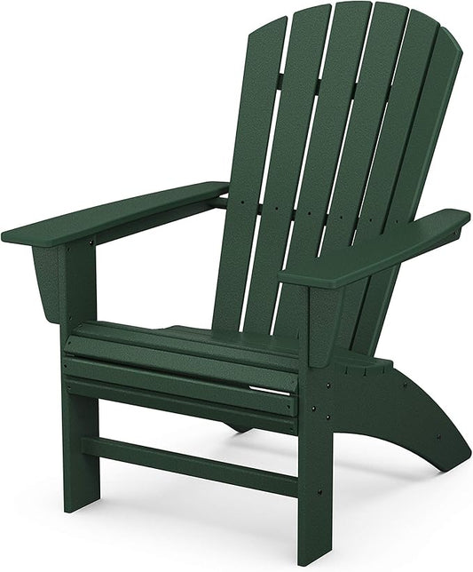POLYWOOD Nautical Curveback Adirondack Chair, HDPE Outdoor Patio Furniture, Fire Pit, Pool, Beach, Deck Chair, Fade-Proof, Green
