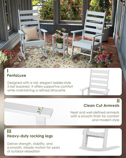 GREENVINES Outdoor-Rocking-Chair | HDPE Plastic | Patio Rockers | Porch Rocker Chairs | Shaker | Oversized | High Ladder Back | Big & Tall | PentaLuxe | White