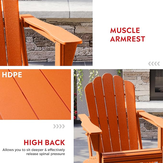 Costaelm Lakeview Outdoor Patio HDPE Adirondack Chair with Cup Holder, Orange