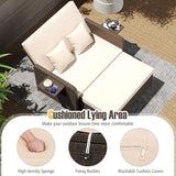 LDAILY Moccha Outdoor Daybed, Wicker Loveseat Sofa Set with 4-Postion Adjustable Backrest, Storage Ottoman, Cushions - Photo 3